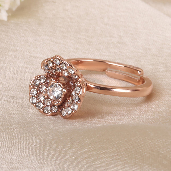 Estele Rose Collection Elegant Lightweight Rose Motif Flexible Finger Ring with Premium Rosegold Plated Adjustable Design for Women