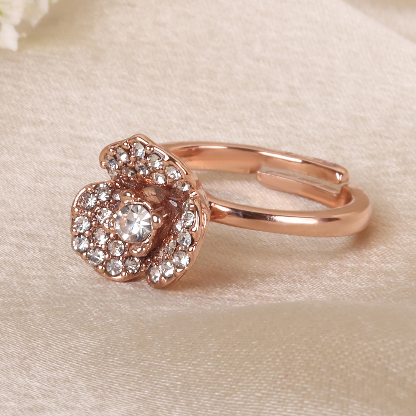 Estele Valentine ROSE Special â€“ Elegant Lightweight Rose Motif Flexible Finger Ring with Premium Rosegold Plated Adjustable Design for Women