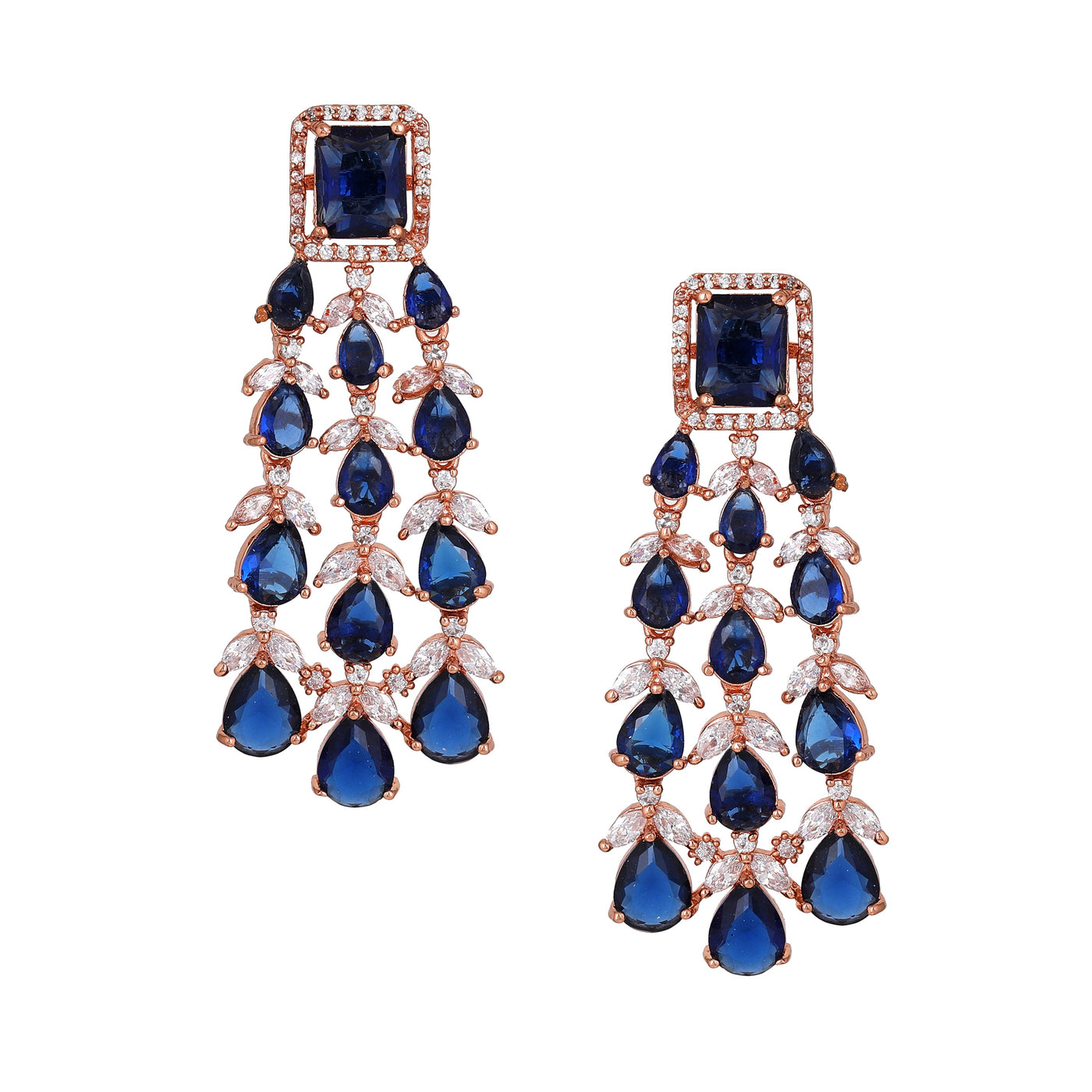 Estele Rose Gold Plated CZ Ravishing Earrings with Blue Stones for Women