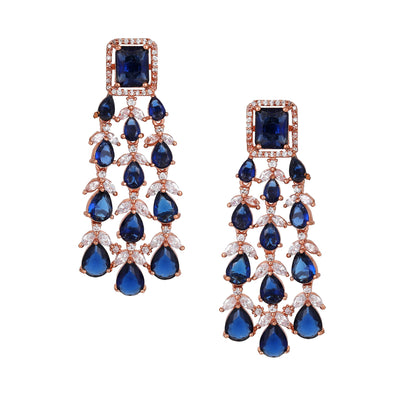 Estele Rose Gold Plated CZ Ravishing Earrings with Blue Stones for Women