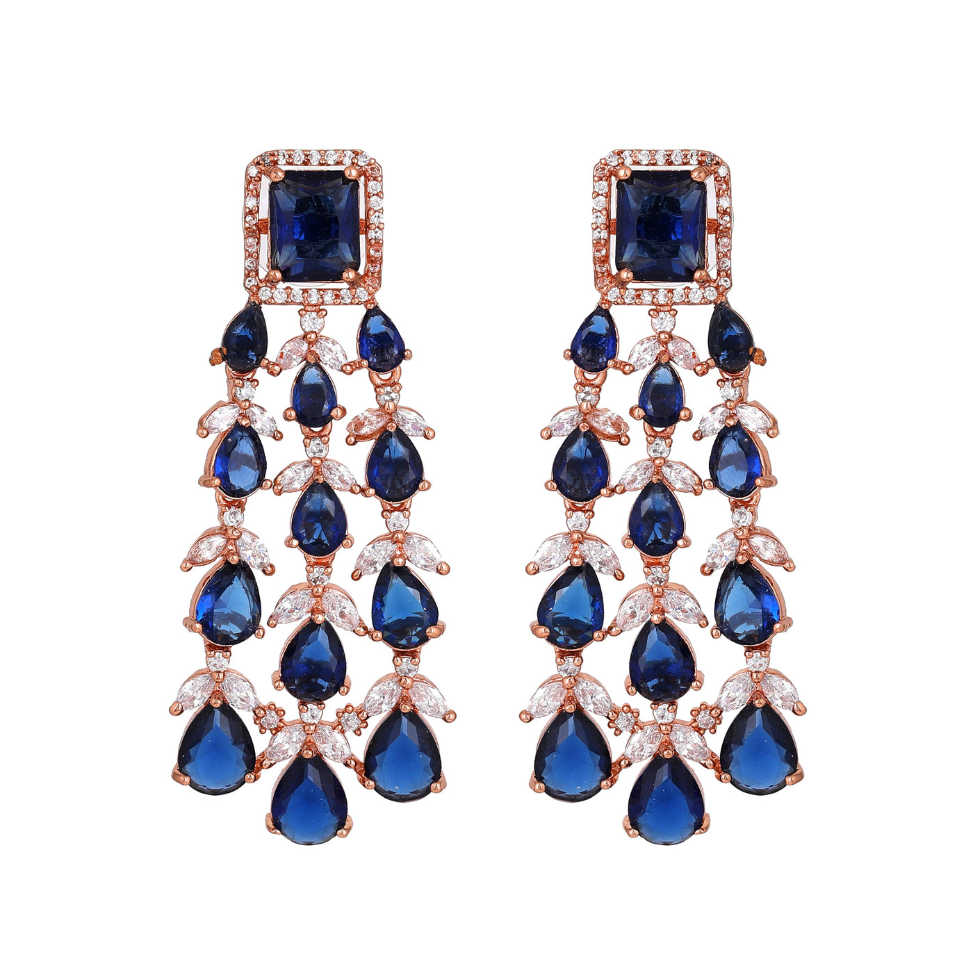 Estele Rose Gold Plated CZ Ravishing Earrings with Blue Stones for Women