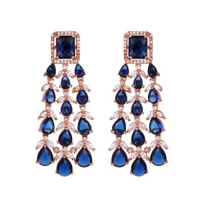 Estele Rose Gold Plated CZ Ravishing Earrings with Blue Stones for Women