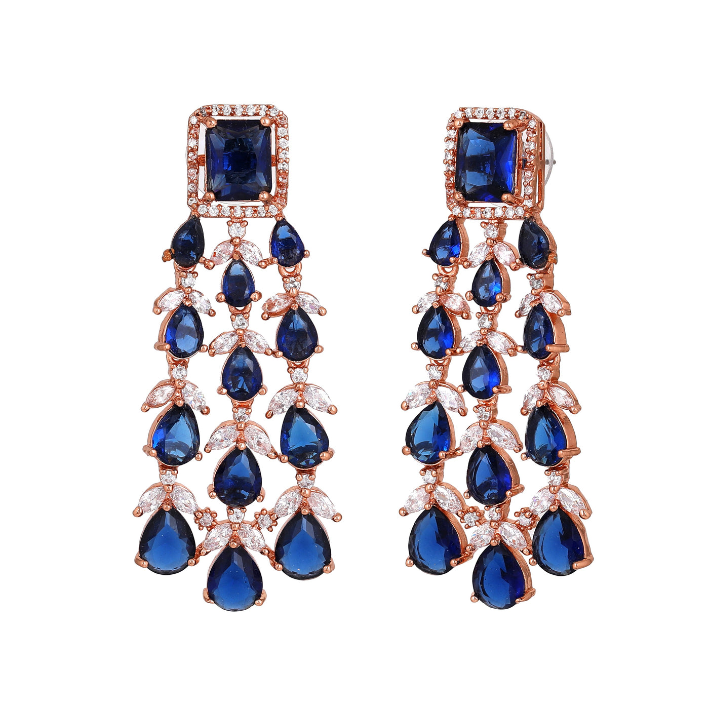 Estele Rose Gold Plated CZ Ravishing Earrings with Blue Stones for Women