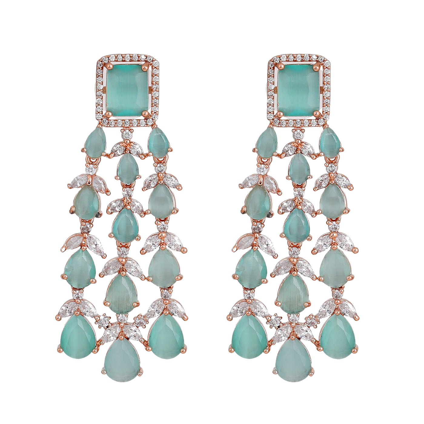 Estele Rose Gold Plated CZ Ravishing Earrings with Mint Green Stones for Women