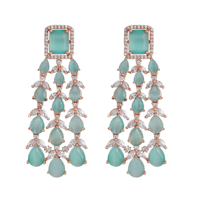 Estele Rose Gold Plated CZ Ravishing Earrings with Mint Green Stones for Women