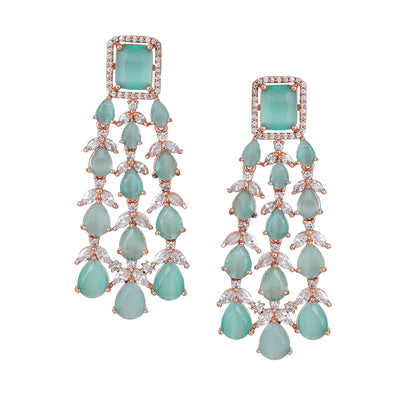 Estele Rose Gold Plated CZ Ravishing Earrings with Mint Green Stones for Women