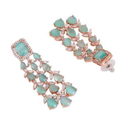 Estele Rose Gold Plated CZ Ravishing Earrings with Mint Green Stones for Women