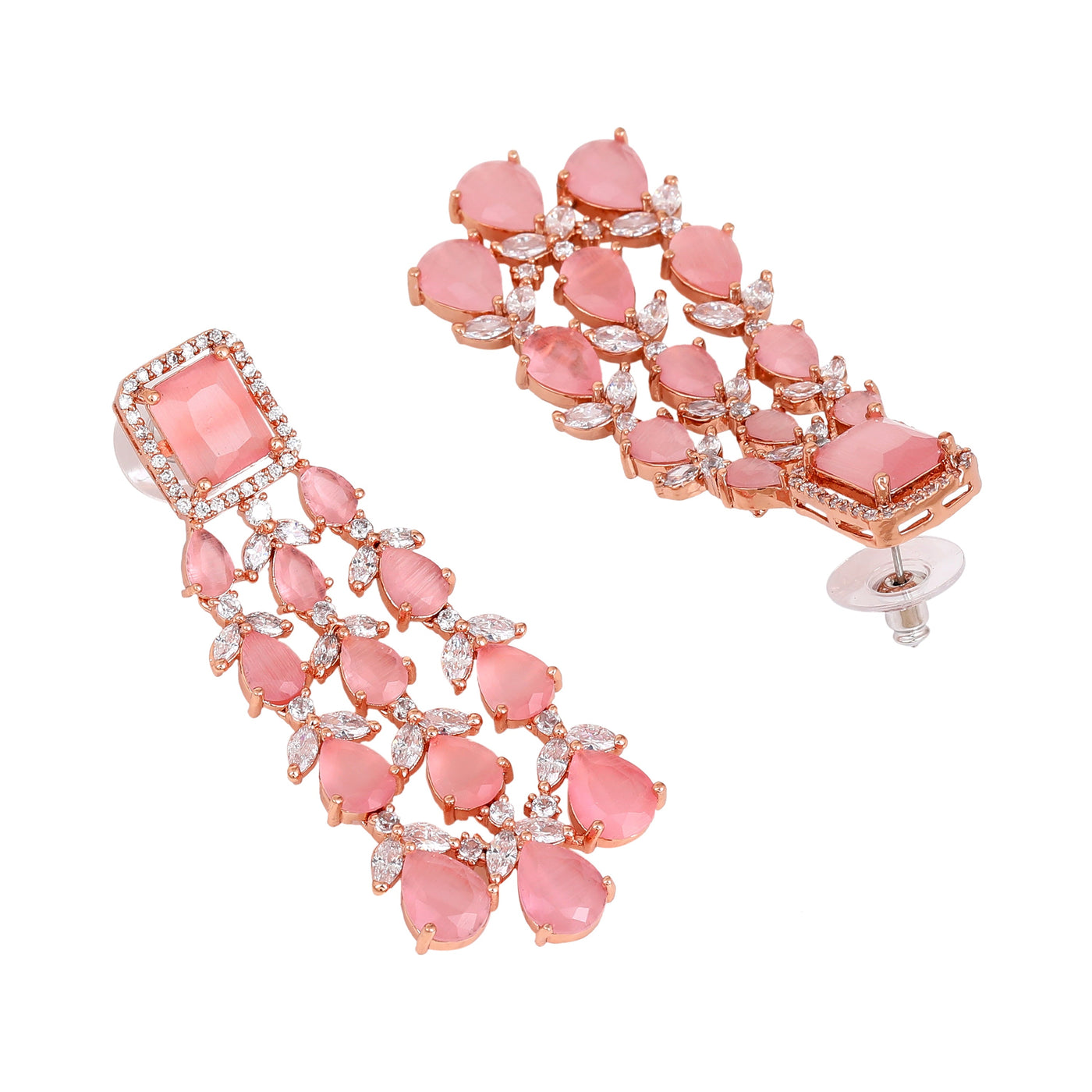 Estele Rose Gold Plated CZ Ravishing Earrings with Mint Pink Stones for Women