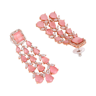 Estele Rose Gold Plated CZ Ravishing Earrings with Mint Pink Stones for Women