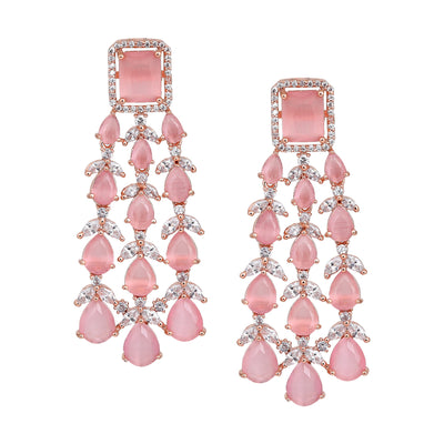 Estele Rose Gold Plated CZ Ravishing Earrings with Mint Pink Stones for Women