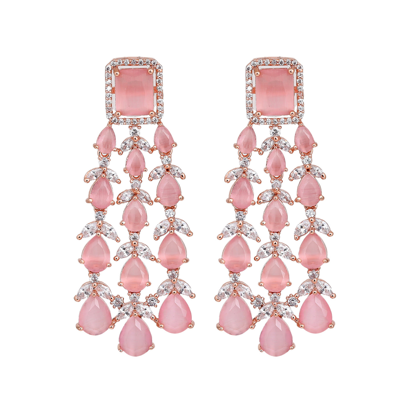 Estele Rose Gold Plated CZ Ravishing Earrings with Mint Pink Stones for Women