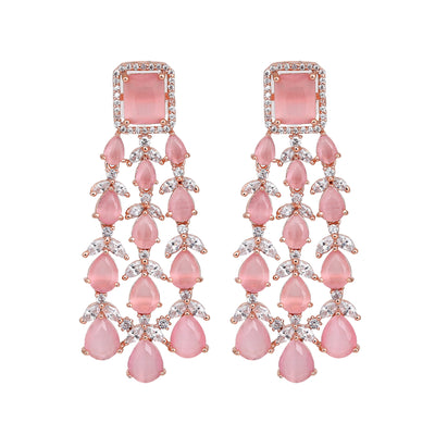 Estele Rose Gold Plated CZ Ravishing Earrings with Mint Pink Stones for Women