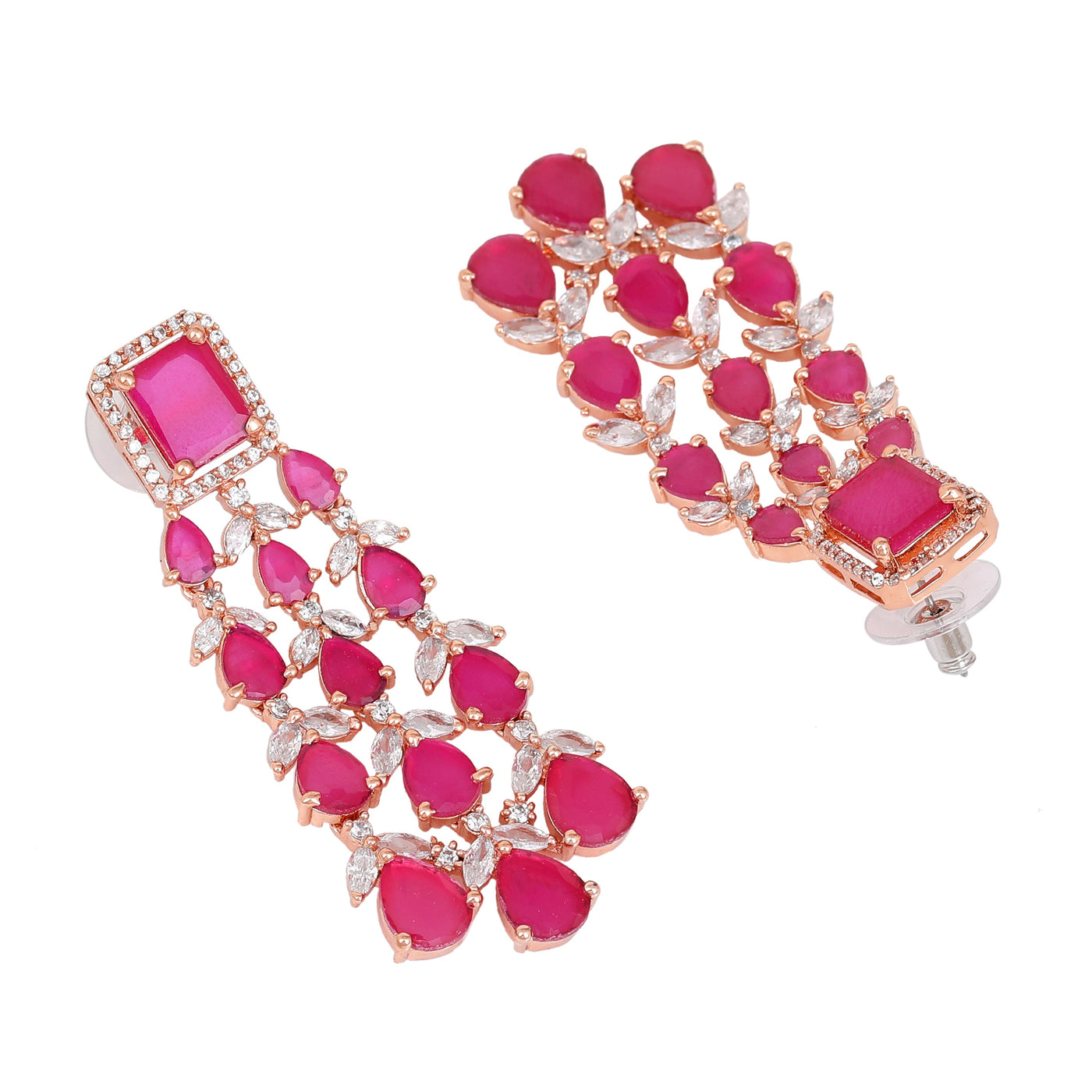 Estele Rose Gold Plated CZ Ravishing Earrings with Ruby Stones for Women