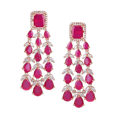 Estele Rose Gold Plated CZ Ravishing Earrings with Ruby Stones for Women