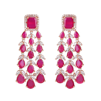 Estele Rose Gold Plated CZ Ravishing Earrings with Ruby Stones for Women