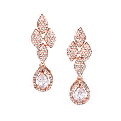 Estele Rose Gold Plated CZ Splendid Drop Earrings with White Stones for Women