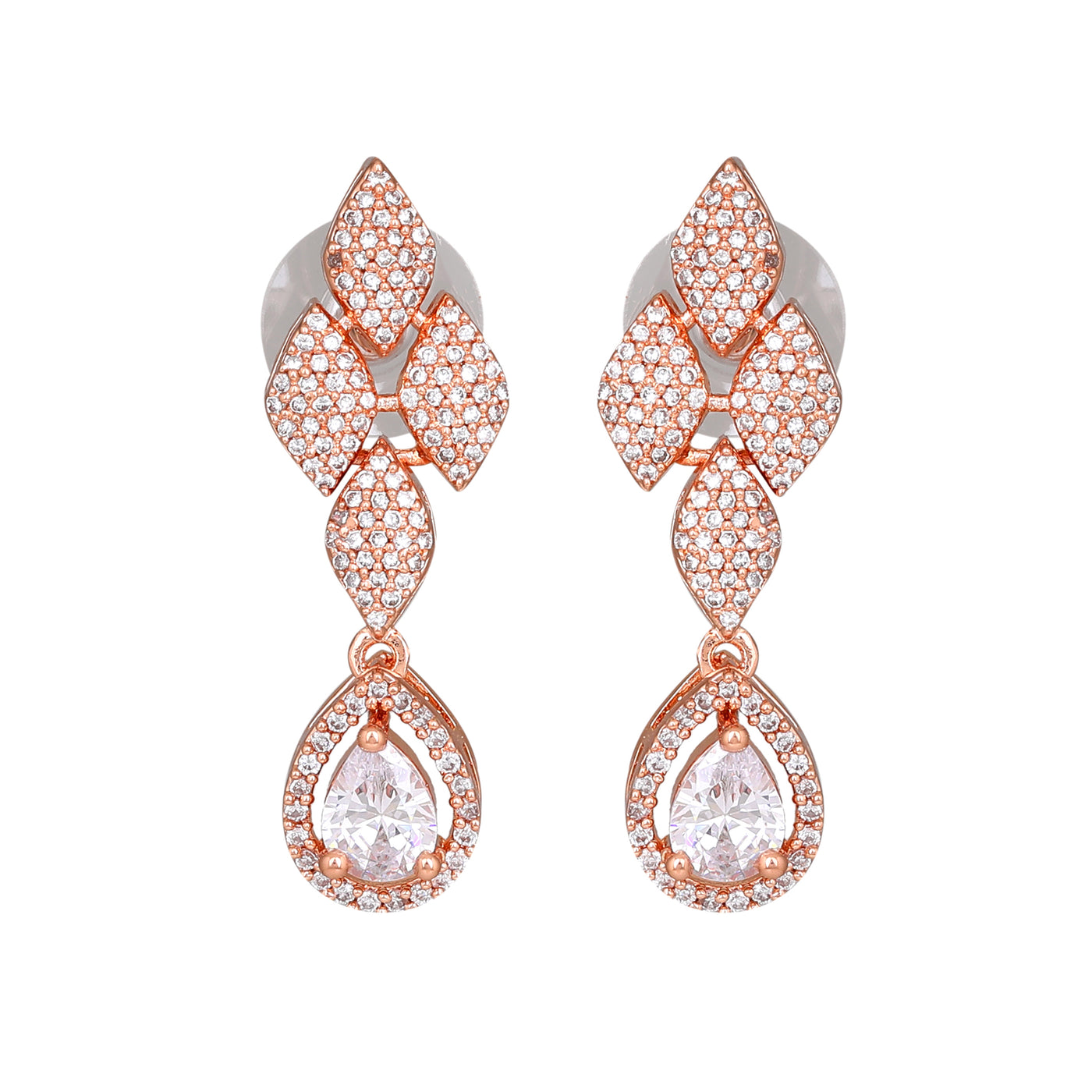 Estele Rose Gold Plated CZ Splendid Drop Earrings with White Stones for Women