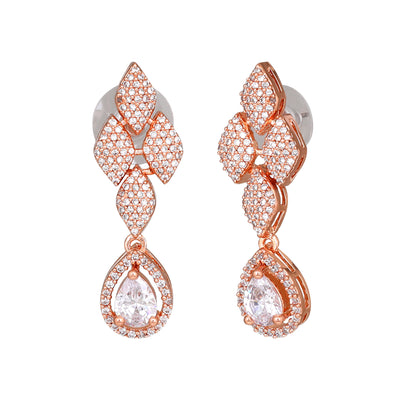 Estele Rose Gold Plated CZ Splendid Drop Earrings with White Stones for Women