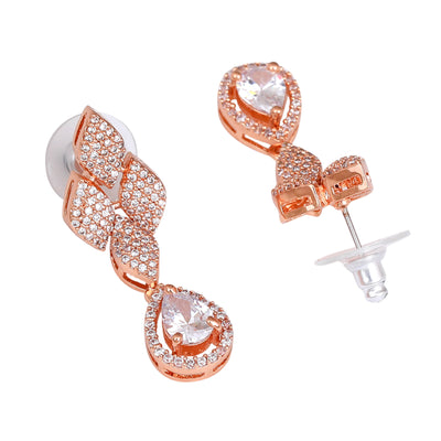 Estele Rose Gold Plated CZ Splendid Drop Earrings with White Stones for Women