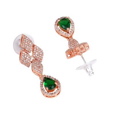 Estele Rose Gold Plated CZ Splendid Drop Earrings with Green Stones for Women