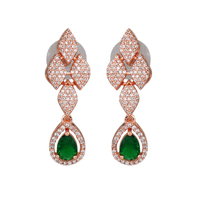 Estele Rose Gold Plated CZ Splendid Drop Earrings with Green Stones for Women