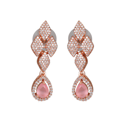 Estele Rose Gold Plated CZ Splendid Drop Earrings with Mint Pink Stones for Women