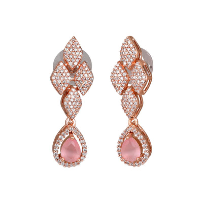 Estele Rose Gold Plated CZ Splendid Drop Earrings with Mint Pink Stones for Women