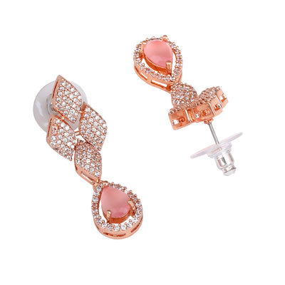 Estele Rose Gold Plated CZ Splendid Drop Earrings with Mint Pink Stones for Women