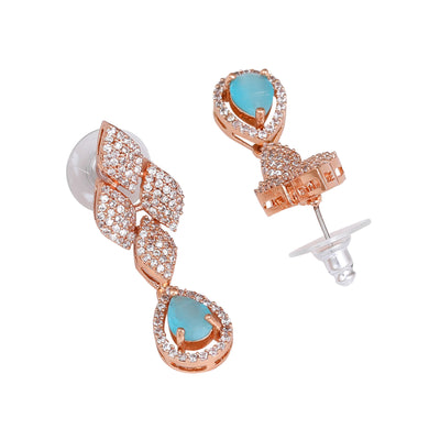 Estele Rose Gold Plated CZ Splendid Drop Earrings with Mint Blue Stones for Women