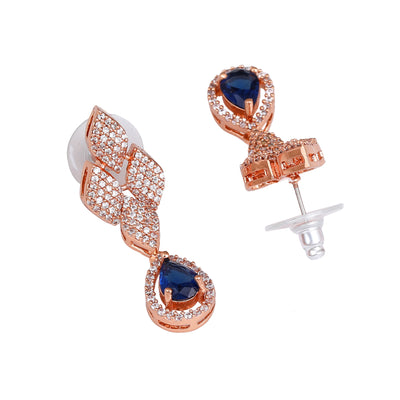 Estele Rose Gold Plated CZ Splendid Drop Earrings with Blue Stones for Women