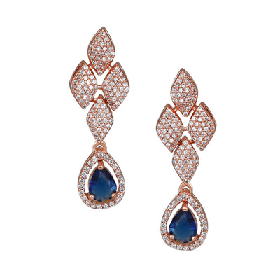 Estele Rose Gold Plated CZ Splendid Drop Earrings with Blue Stones for Women