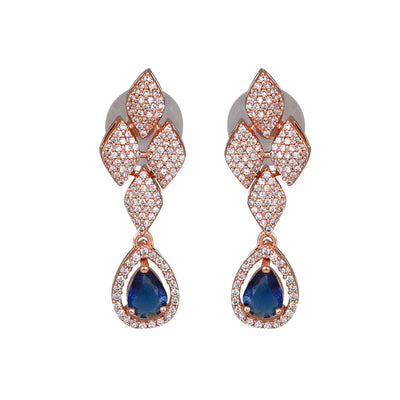 Estele Rose Gold Plated CZ Splendid Drop Earrings with Blue Stones for Women