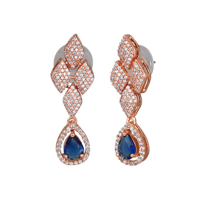 Estele Rose Gold Plated CZ Splendid Drop Earrings with Blue Stones for Women