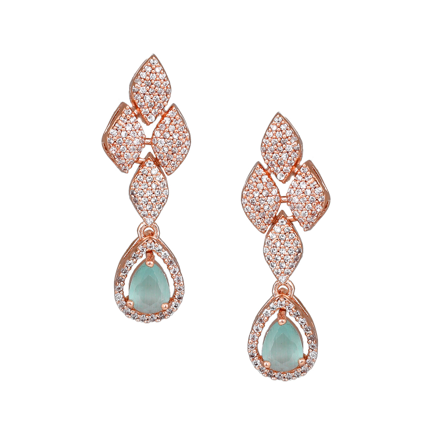 Estele Rose Gold Plated CZ Splendid Drop Earrings with Mint Green Stones for Women