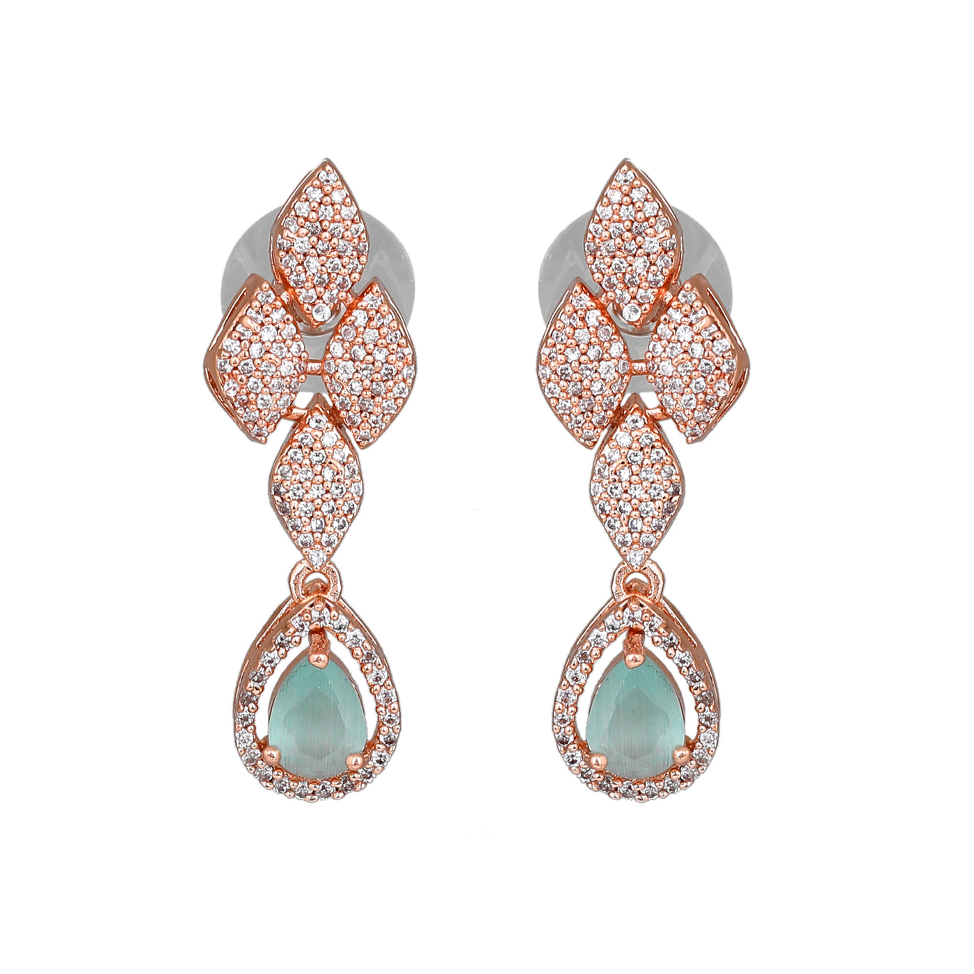 Estele Rose Gold Plated CZ Splendid Drop Earrings with Mint Green Stones for Women