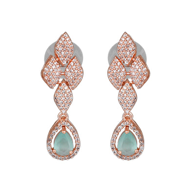 Estele Rose Gold Plated CZ Splendid Drop Earrings with Mint Green Stones for Women