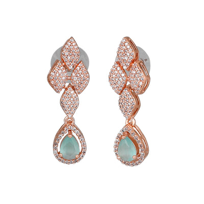 Estele Rose Gold Plated CZ Splendid Drop Earrings with Mint Green Stones for Women