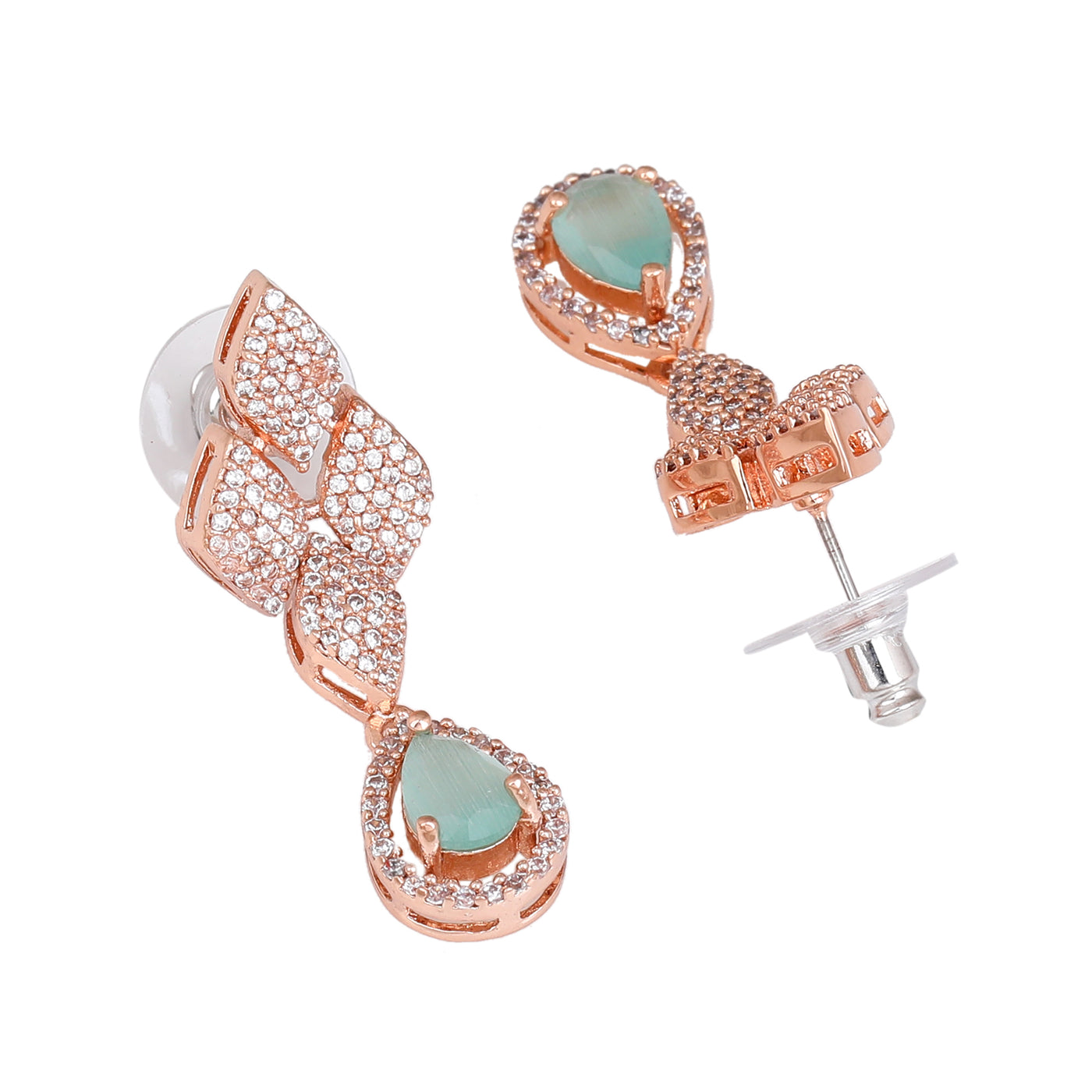 Estele Rose Gold Plated CZ Splendid Drop Earrings with Mint Green Stones for Women