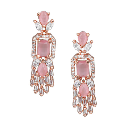 Estele Rose Gold Plated CZ Ablaze Drop Earrings with Mint Pink Stones for Women