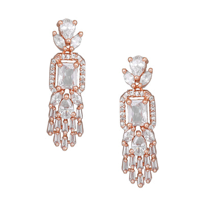 Estele Rose Gold Plated CZ Ablaze Drop Earrings with White Stones for Women