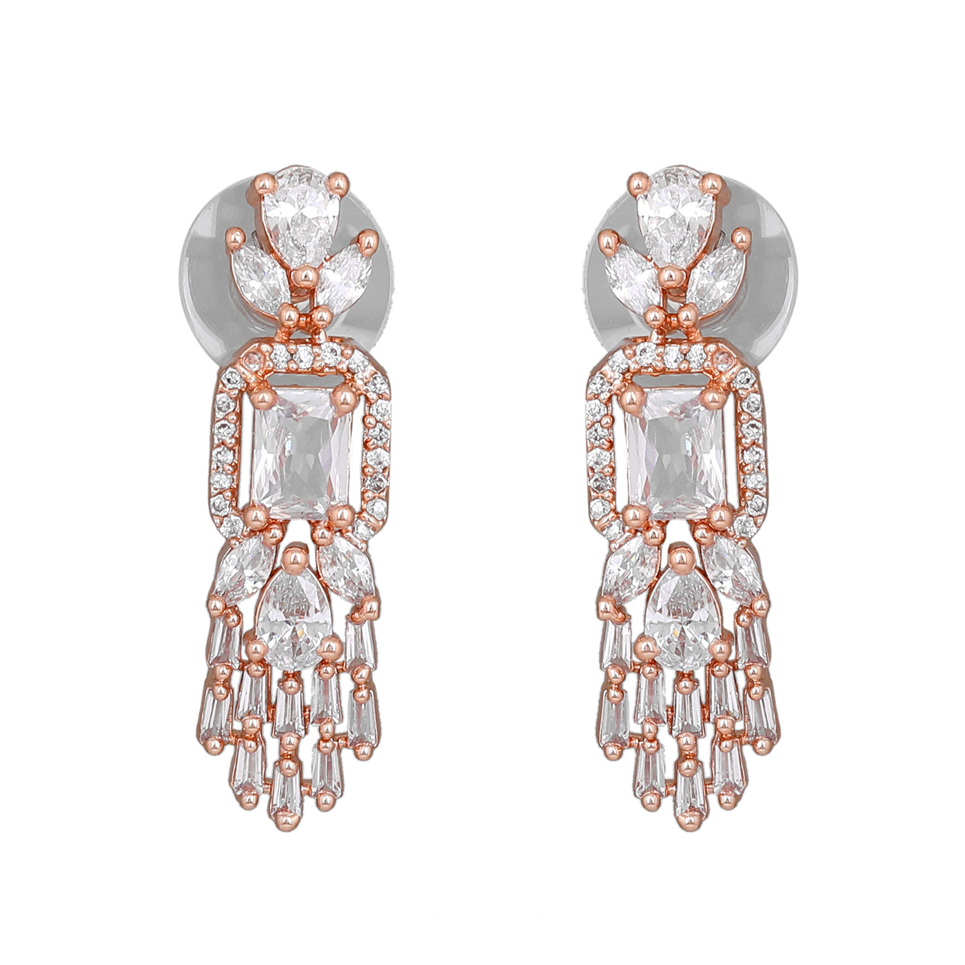 Estele Rose Gold Plated CZ Ablaze Drop Earrings with White Stones for Women