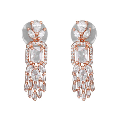 Estele Rose Gold Plated CZ Ablaze Drop Earrings with White Stones for Women