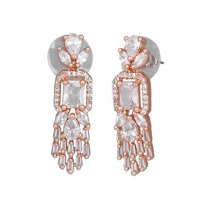 Estele Rose Gold Plated CZ Ablaze Drop Earrings with White Stones for Women