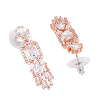 Estele Rose Gold Plated CZ Ablaze Drop Earrings with White Stones for Women