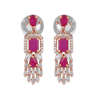 Estele Rose Gold Plated CZ Ablaze Drop Earrings with Ruby Stones for Women