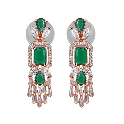 Estele Rose Gold Plated CZ Ablaze Drop Earrings with Green Stones for Women