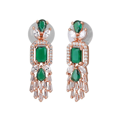 Estele Rose Gold Plated CZ Ablaze Drop Earrings with Green Stones for Women