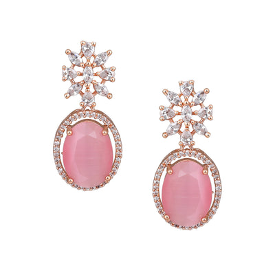 Estele Rose Gold Plated CZ Gorgeous Drop Earrings with Mint Pink Stones for Women