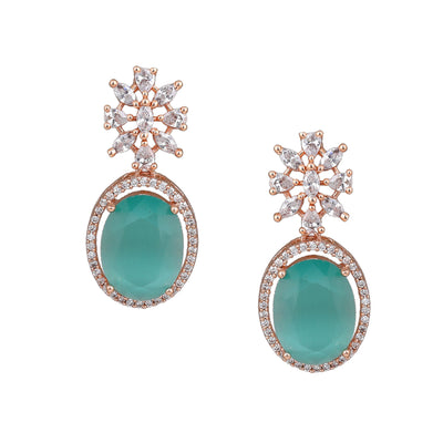 Estele Rose Gold Plated CZ Gorgeous Drop Earrings with Mint Green Stones for Women