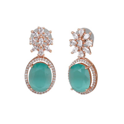 Estele Rose Gold Plated CZ Gorgeous Drop Earrings with Mint Green Stones for Women